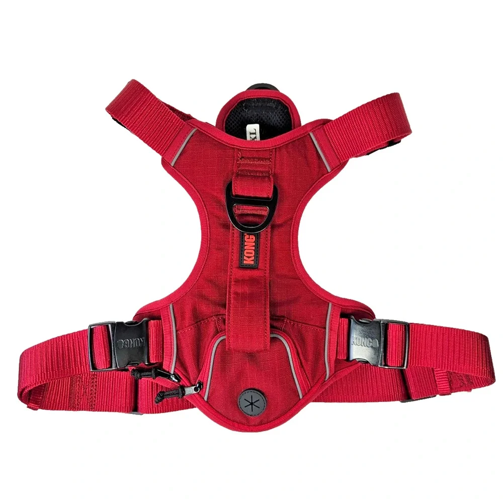 KONG XL Dog Harness Red Reflective Piping Padded Waste Bag Holder